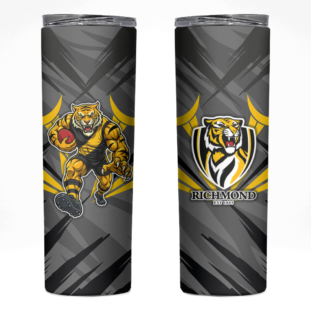 Richmond Tigers Australian Football Skinny Tumbler Fierce Tiger Mascot - Bold Team Colors