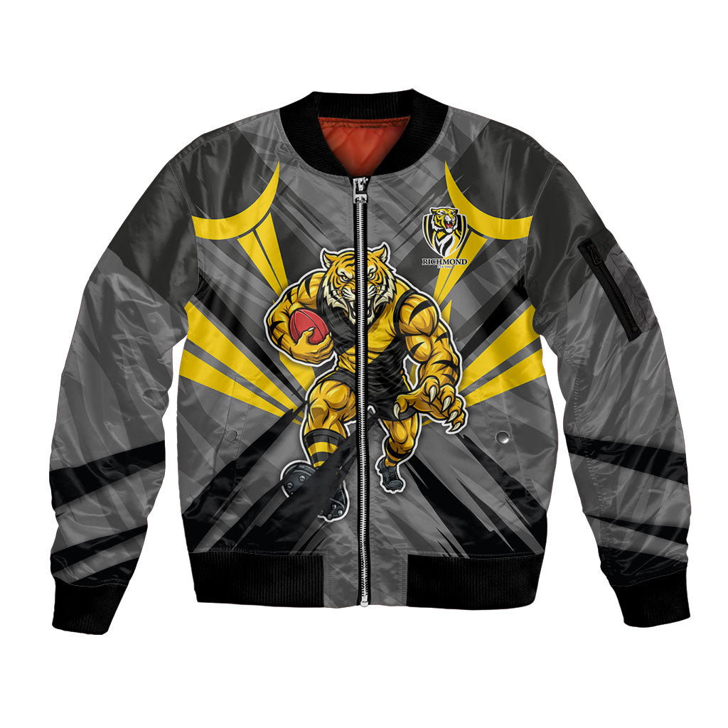 Richmond Tigers Australian Football Sleeve Zip Bomber Jacket Fierce Tiger Mascot - Bold Team Colors