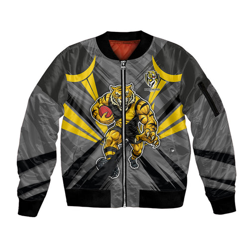 Richmond Tigers Australian Football Sleeve Zip Bomber Jacket Fierce Tiger Mascot - Bold Team Colors