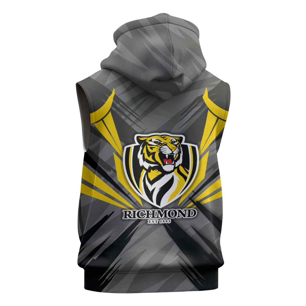 Richmond Tigers Australian Football Sleeveless Hoodie Fierce Tiger Mascot - Bold Team Colors