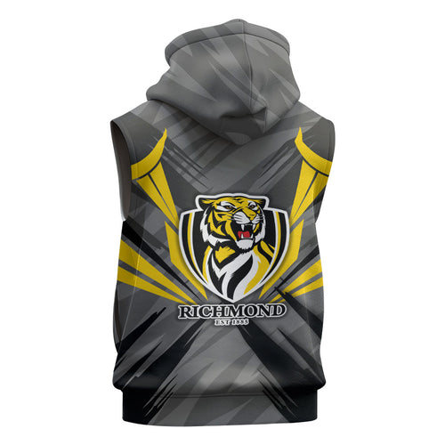 Richmond Tigers Australian Football Sleeveless Hoodie Fierce Tiger Mascot - Bold Team Colors