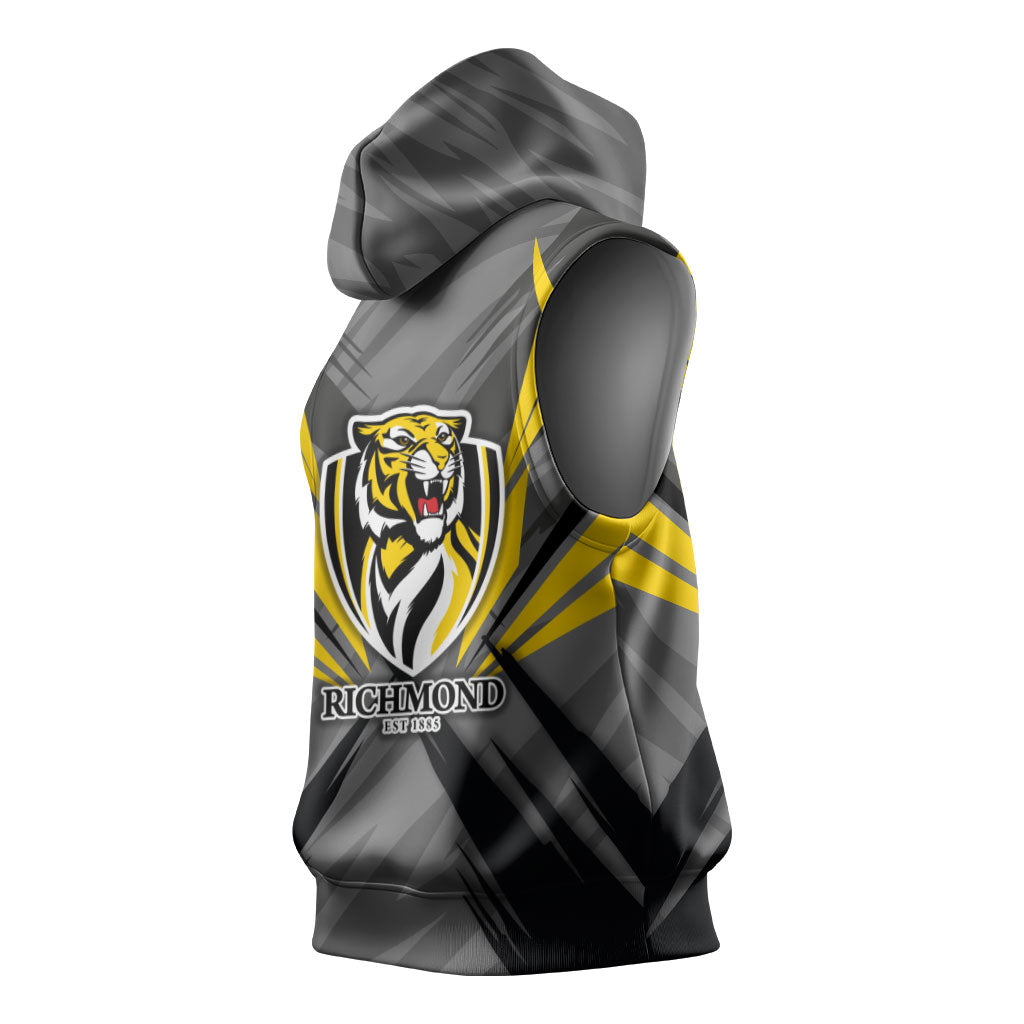 Richmond Tigers Australian Football Sleeveless Hoodie Fierce Tiger Mascot - Bold Team Colors