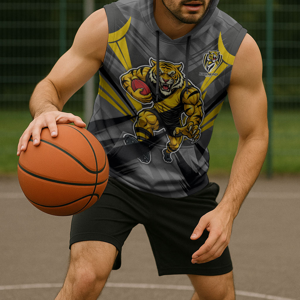 Richmond Tigers Australian Football Sleeveless Hoodie Fierce Tiger Mascot - Bold Team Colors