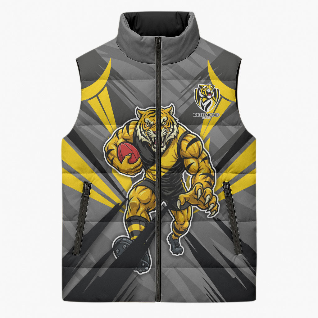 Richmond Tigers Australian Football Sleeveless Puffer Jacket Fierce Tiger Mascot - Bold Team Colors