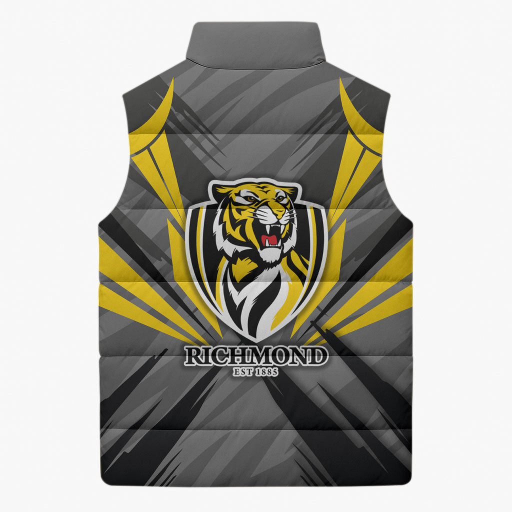 Richmond Tigers Australian Football Sleeveless Puffer Jacket Fierce Tiger Mascot - Bold Team Colors