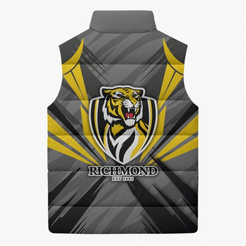 Richmond Tigers Australian Football Sleeveless Puffer Jacket Fierce Tiger Mascot - Bold Team Colors
