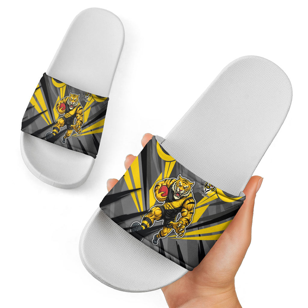 Richmond Tigers Australian Football Slide Sandals Fierce Tiger Mascot - Bold Team Colors