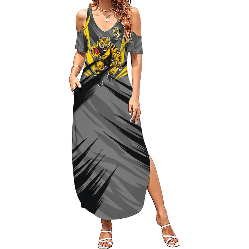Richmond Tigers Australian Football Summer Maxi Dress Fierce Tiger Mascot - Bold Team Colors