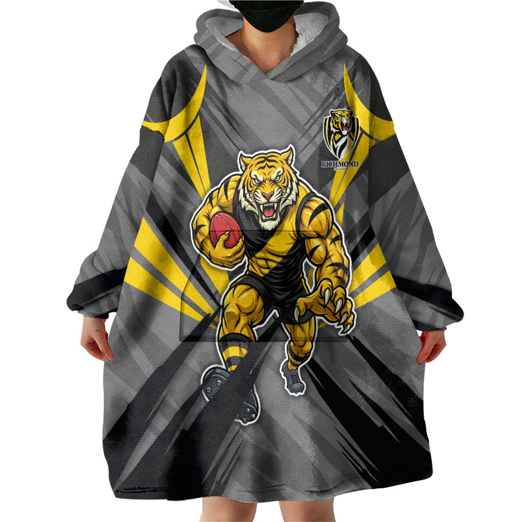 Richmond Tigers Australian Football Wearable Blanket Hoodie Fierce Tiger Mascot - Bold Team Colors