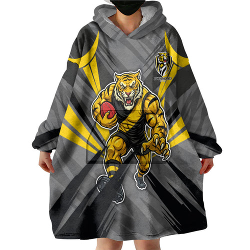 Richmond Tigers Australian Football Wearable Blanket Hoodie Fierce Tiger Mascot - Bold Team Colors