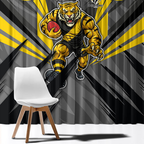 Richmond Tigers Australian Football Window Curtain Fierce Tiger Mascot - Bold Team Colors