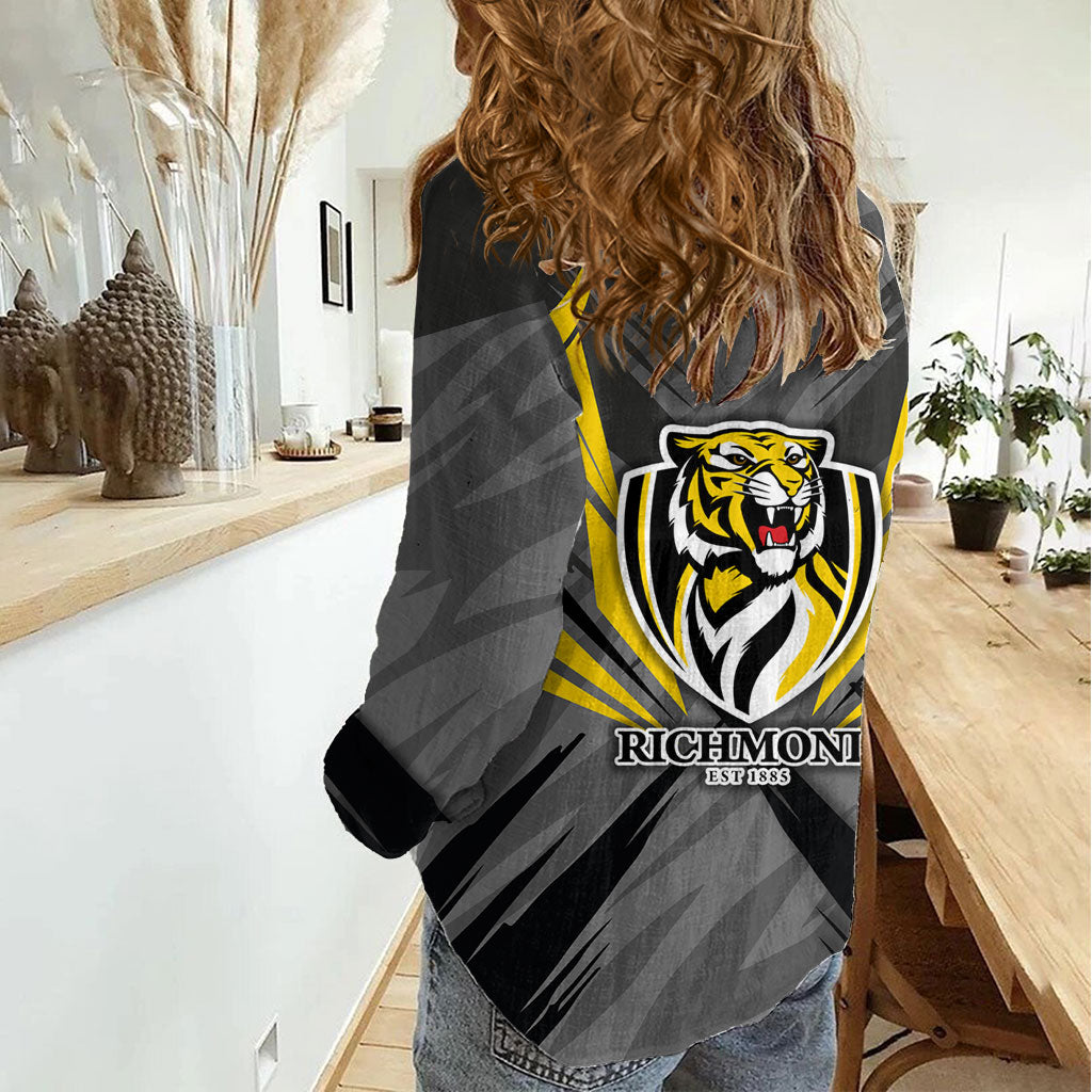 Richmond Tigers Australian Football Women Casual Shirt Fierce Tiger Mascot - Bold Team Colors