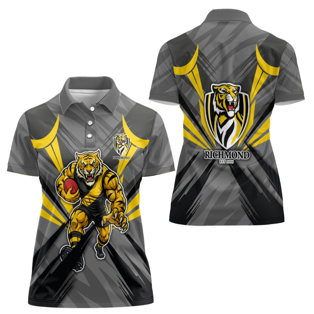 Richmond Tigers Australian Football Women Polo Shirt Fierce Tiger Mascot - Bold Team Colors