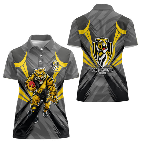 Richmond Tigers Australian Football Women Polo Shirt Fierce Tiger Mascot - Bold Team Colors