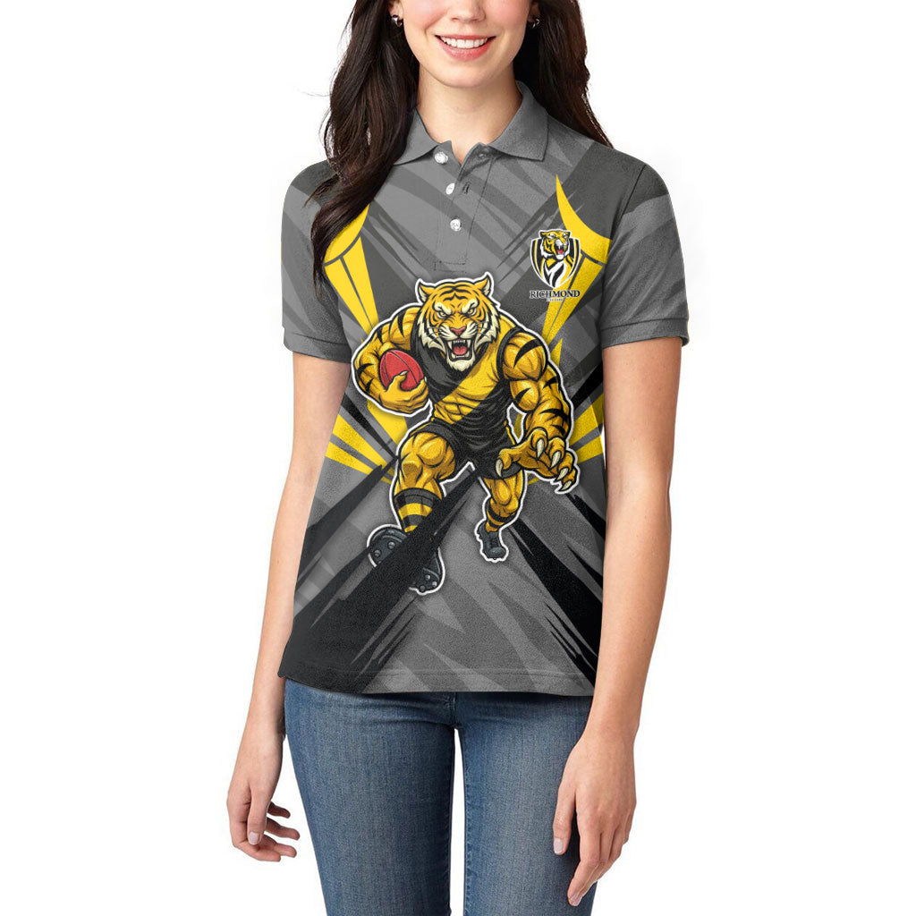 Richmond Tigers Australian Football Women Polo Shirt Fierce Tiger Mascot - Bold Team Colors