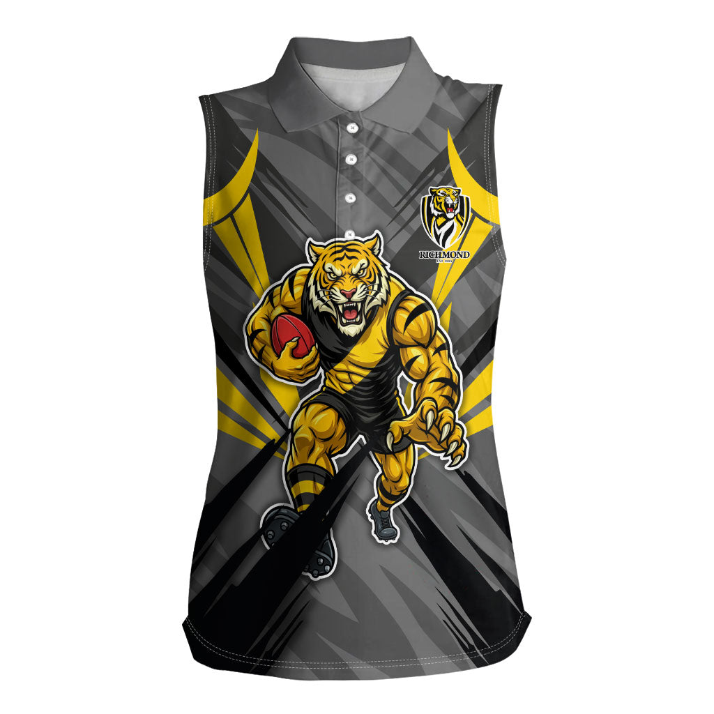 Richmond Tigers Australian Football Women Sleeveless Polo Shirt Fierce Tiger Mascot - Bold Team Colors