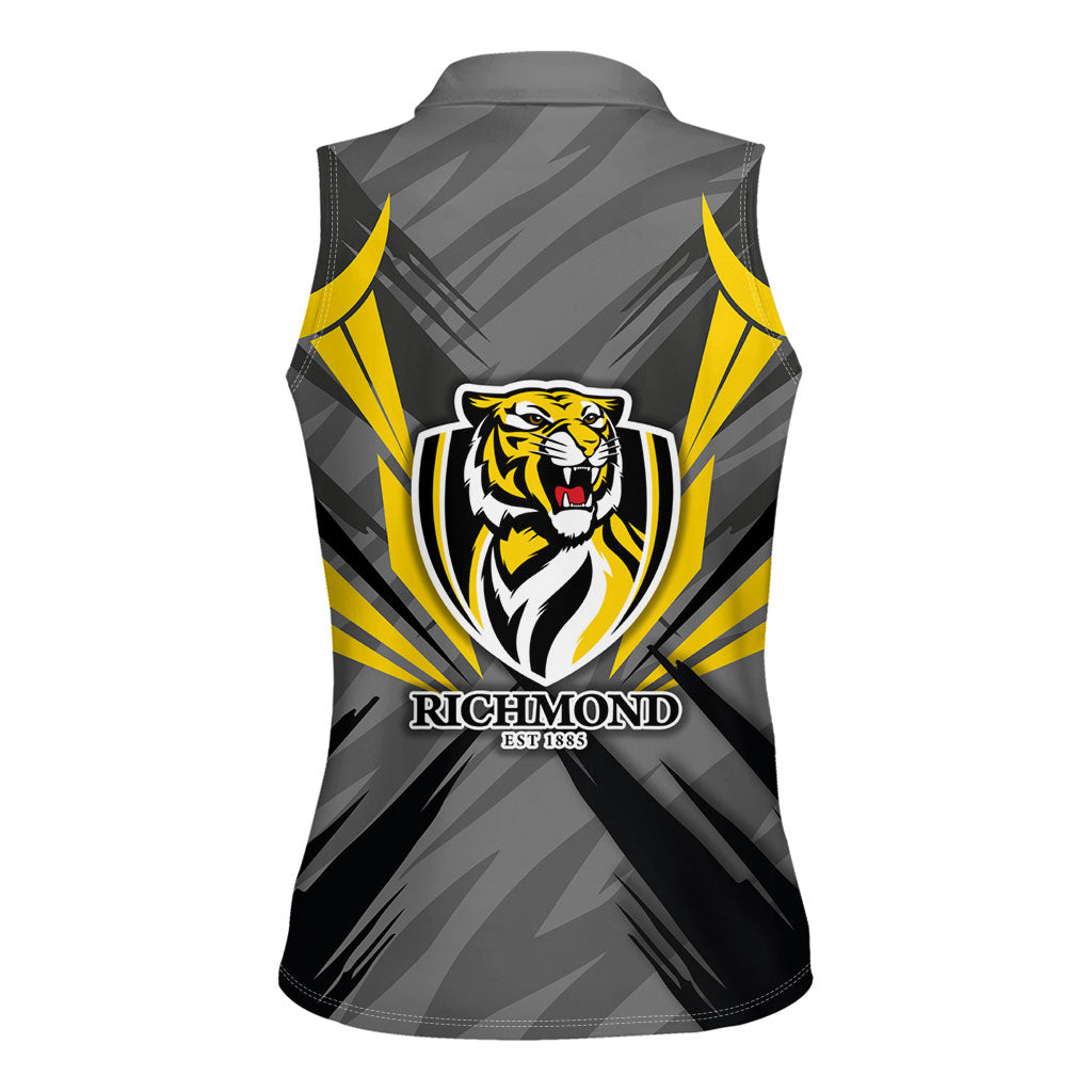 Richmond Tigers Australian Football Women Sleeveless Polo Shirt Fierce Tiger Mascot - Bold Team Colors