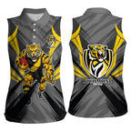 Richmond Tigers Australian Football Women Sleeveless Polo Shirt Fierce Tiger Mascot - Bold Team Colors