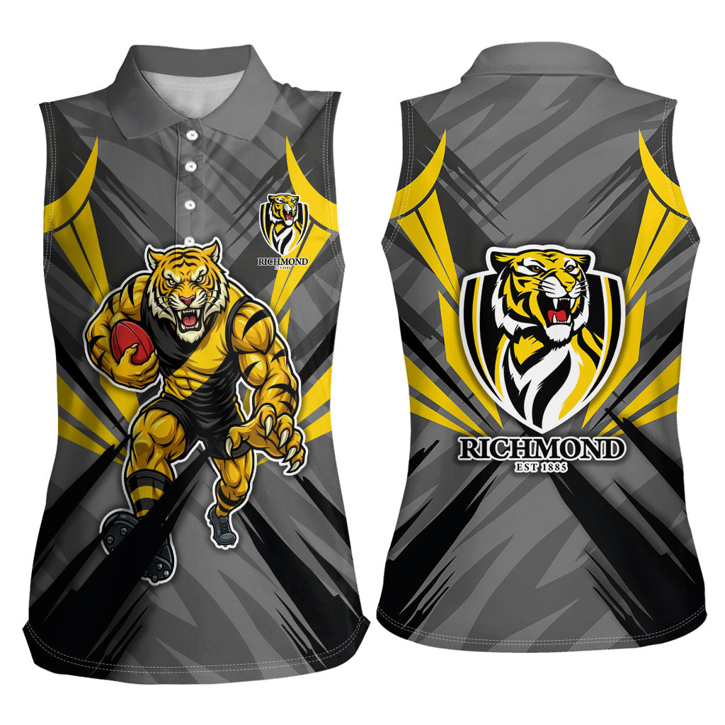 Richmond Tigers Australian Football Women Sleeveless Polo Shirt Fierce Tiger Mascot - Bold Team Colors