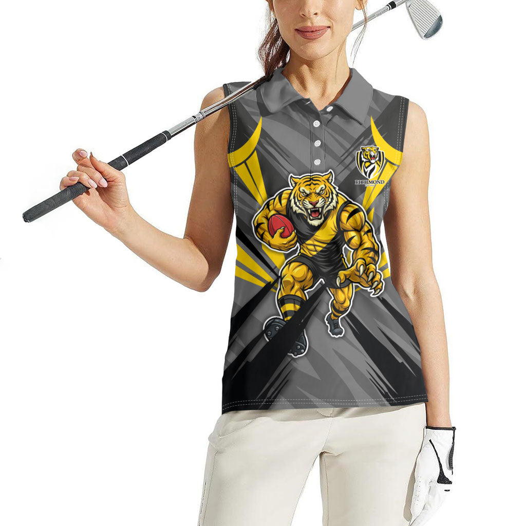 Richmond Tigers Australian Football Women Sleeveless Polo Shirt Fierce Tiger Mascot - Bold Team Colors