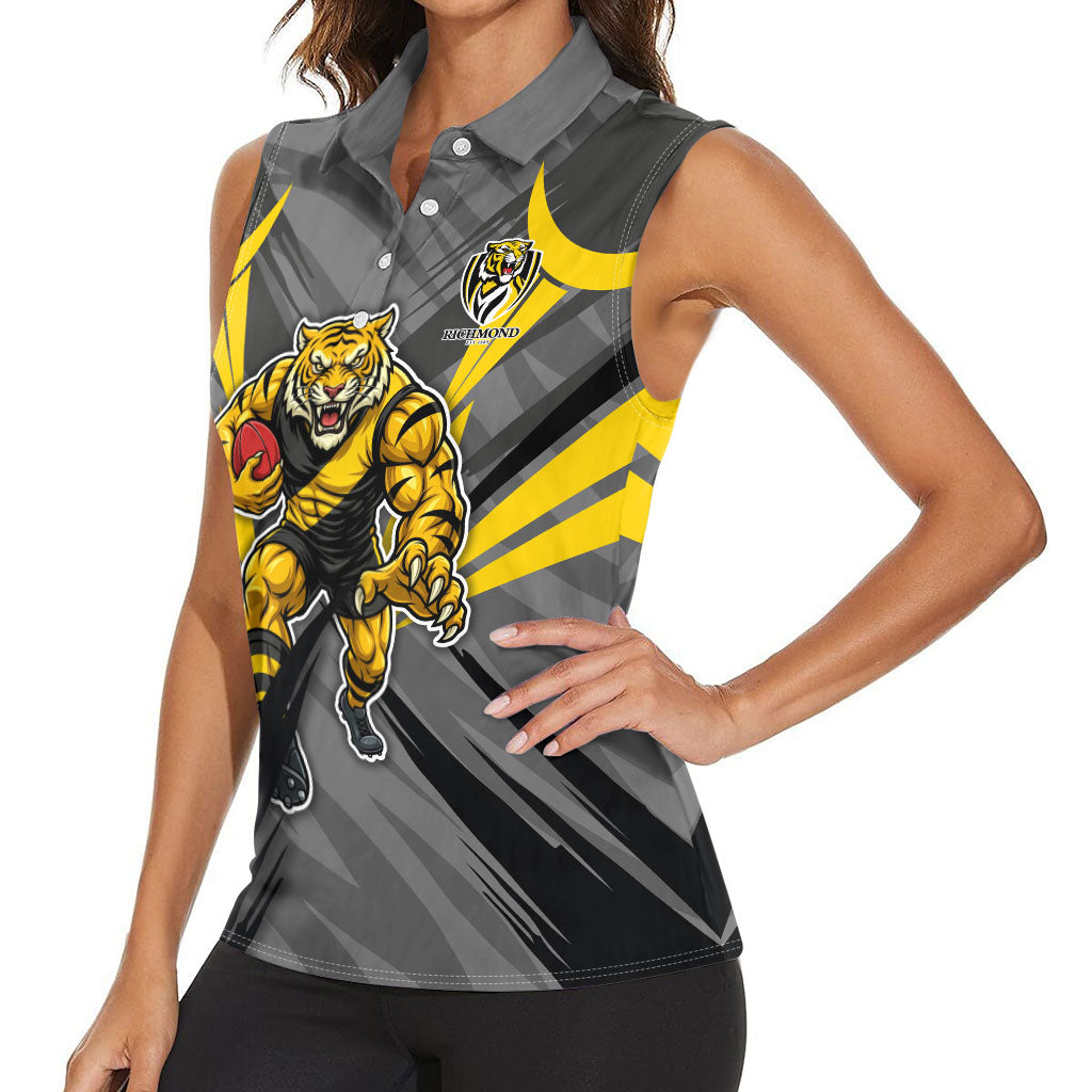Richmond Tigers Australian Football Women Sleeveless Polo Shirt Fierce Tiger Mascot - Bold Team Colors