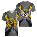 Richmond Tigers Australian Football Women V-Neck T-Shirt Fierce Tiger Mascot - Bold Team Colors