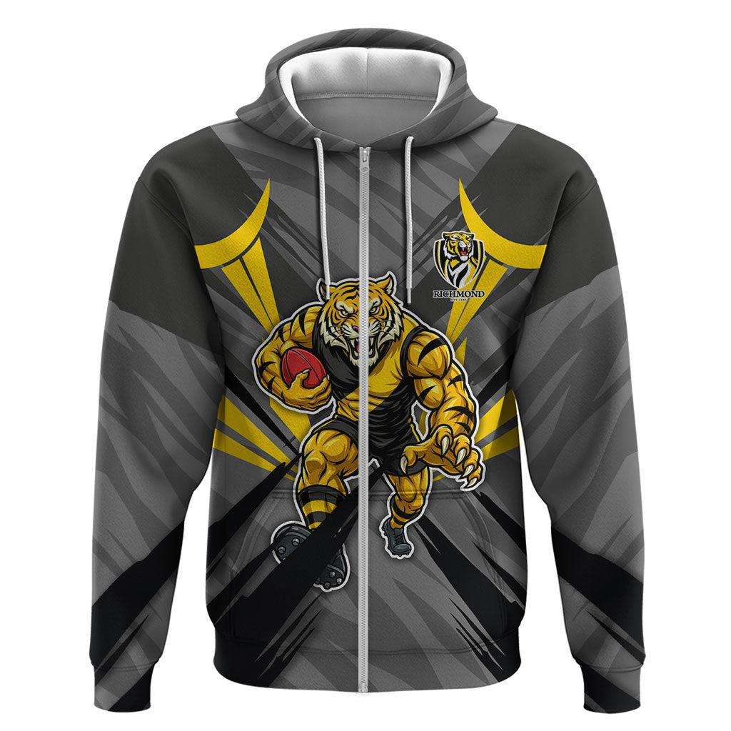 Richmond Tigers Australian Football Zip Hoodie Fierce Tiger Mascot - Bold Team Colors