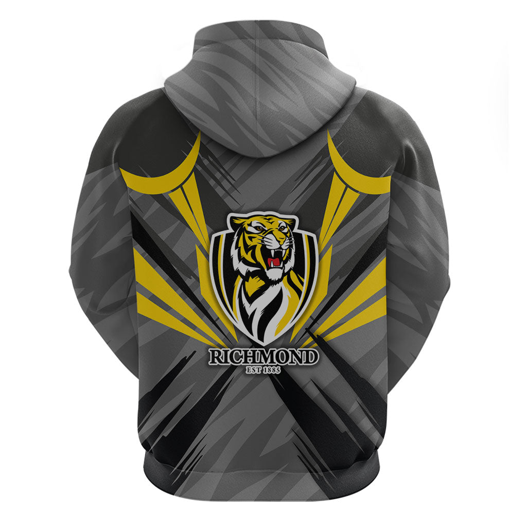 Richmond Tigers Australian Football Zip Hoodie Fierce Tiger Mascot - Bold Team Colors