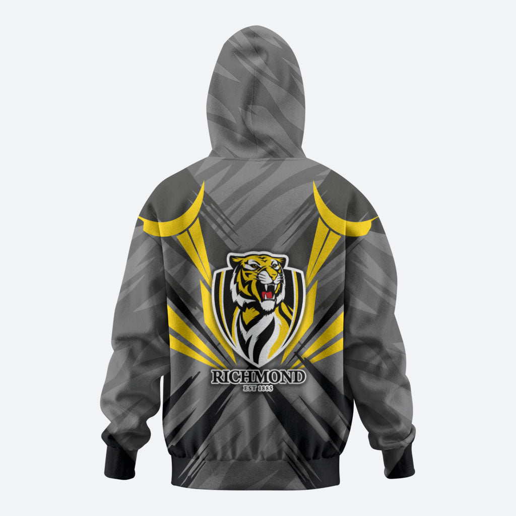 Richmond Tigers Australian Football Zip Hoodie Fierce Tiger Mascot - Bold Team Colors