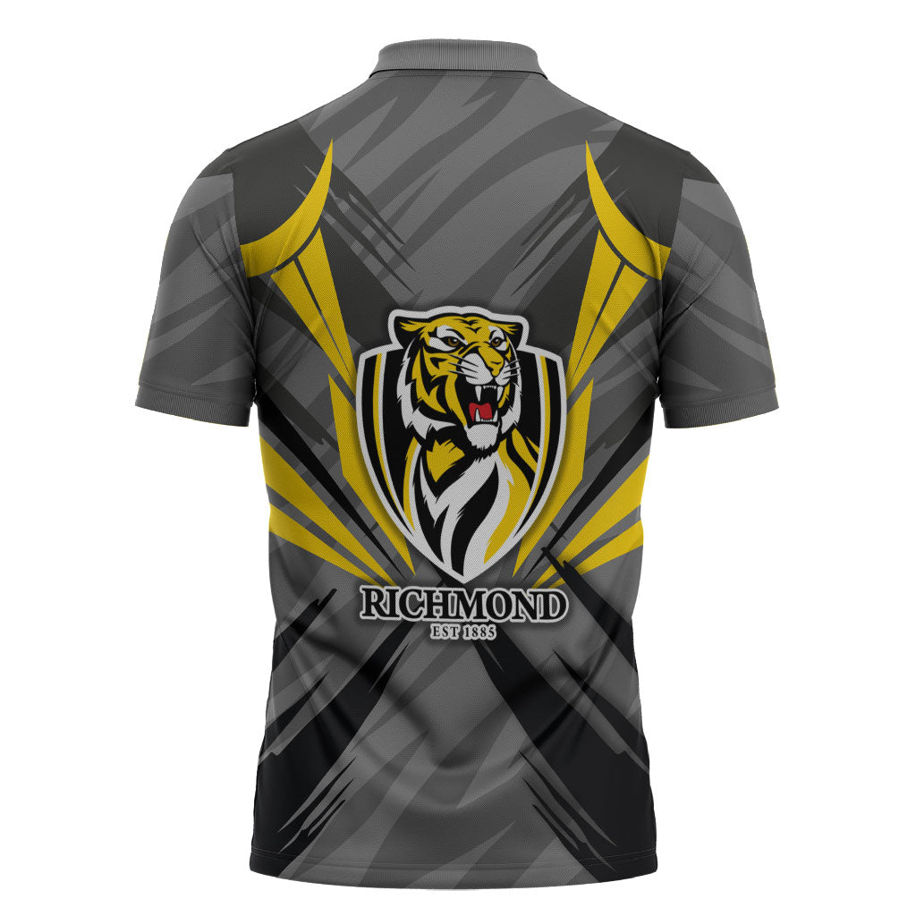 Richmond Tigers Australian Football Zipper Polo Shirt Fierce Tiger Mascot - Bold Team Colors