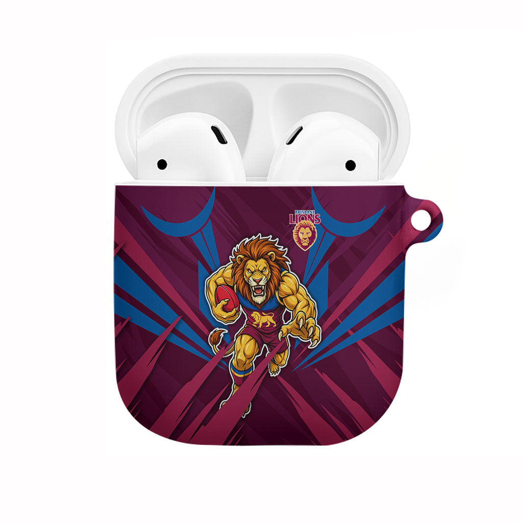 Brisbane Lions Australian Football AirPods Case Powerful Lion Mascot - Bold Team Colors