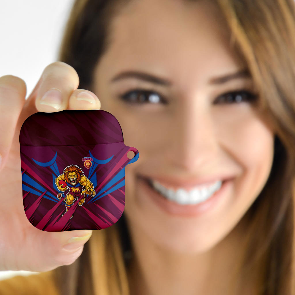 Brisbane Lions Australian Football AirPods Case Powerful Lion Mascot - Bold Team Colors