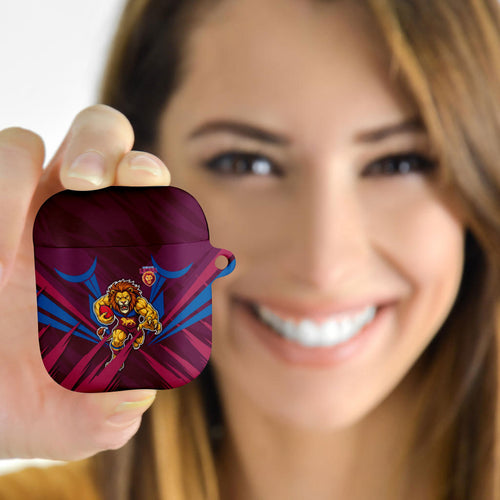 Brisbane Lions Australian Football AirPods Case Powerful Lion Mascot - Bold Team Colors