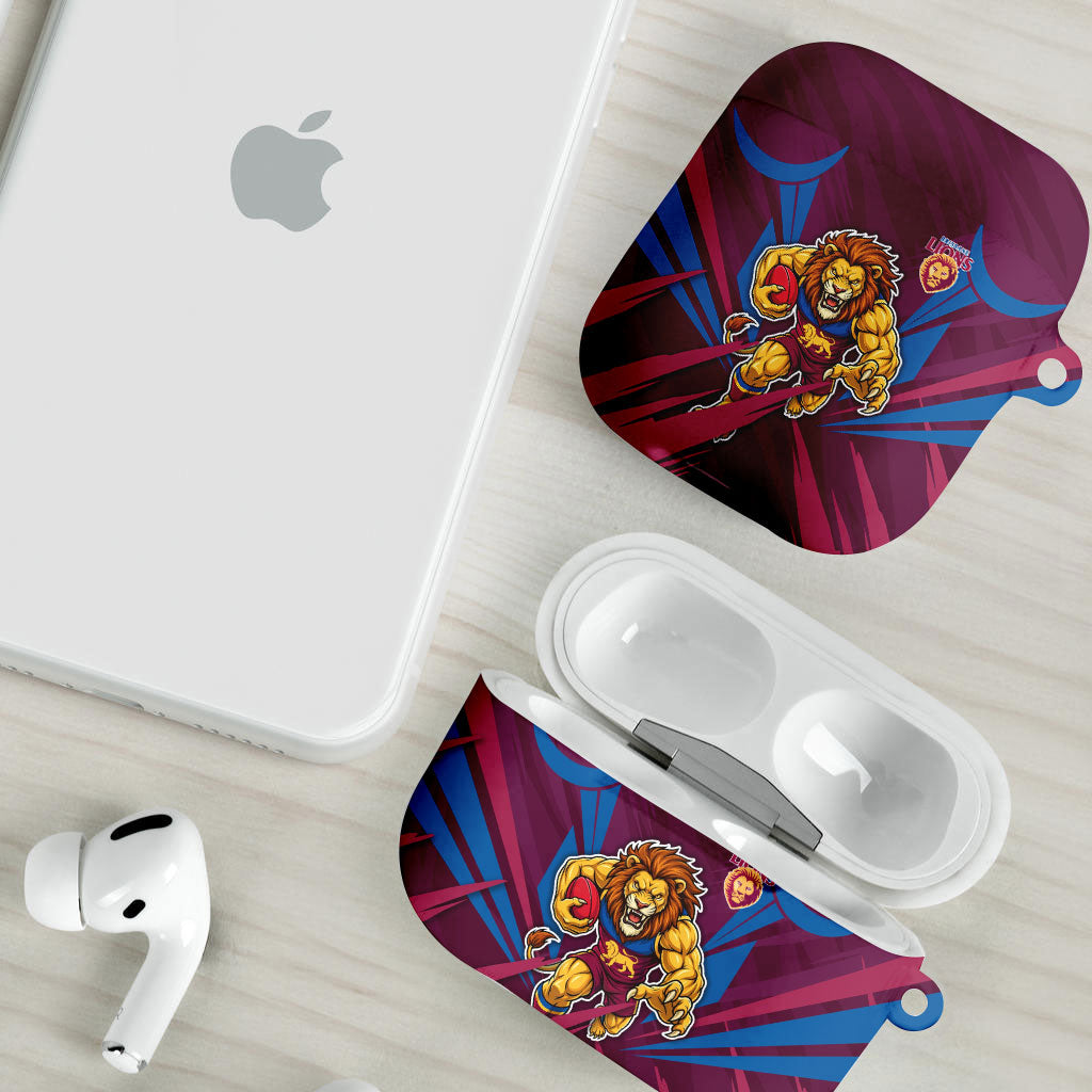 Brisbane Lions Australian Football AirPods Case Powerful Lion Mascot - Bold Team Colors