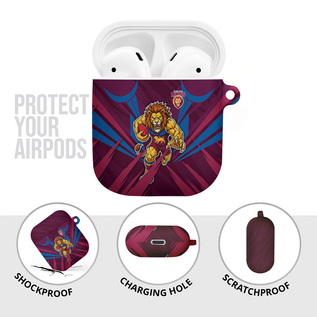 Brisbane Lions Australian Football AirPods Case Powerful Lion Mascot - Bold Team Colors