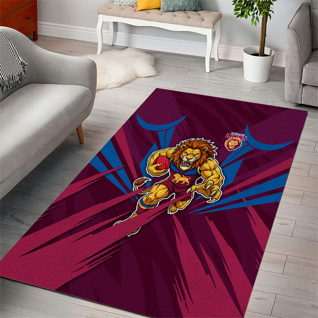 Brisbane Lions Australian Football Area Rug Powerful Lion Mascot - Bold Team Colors