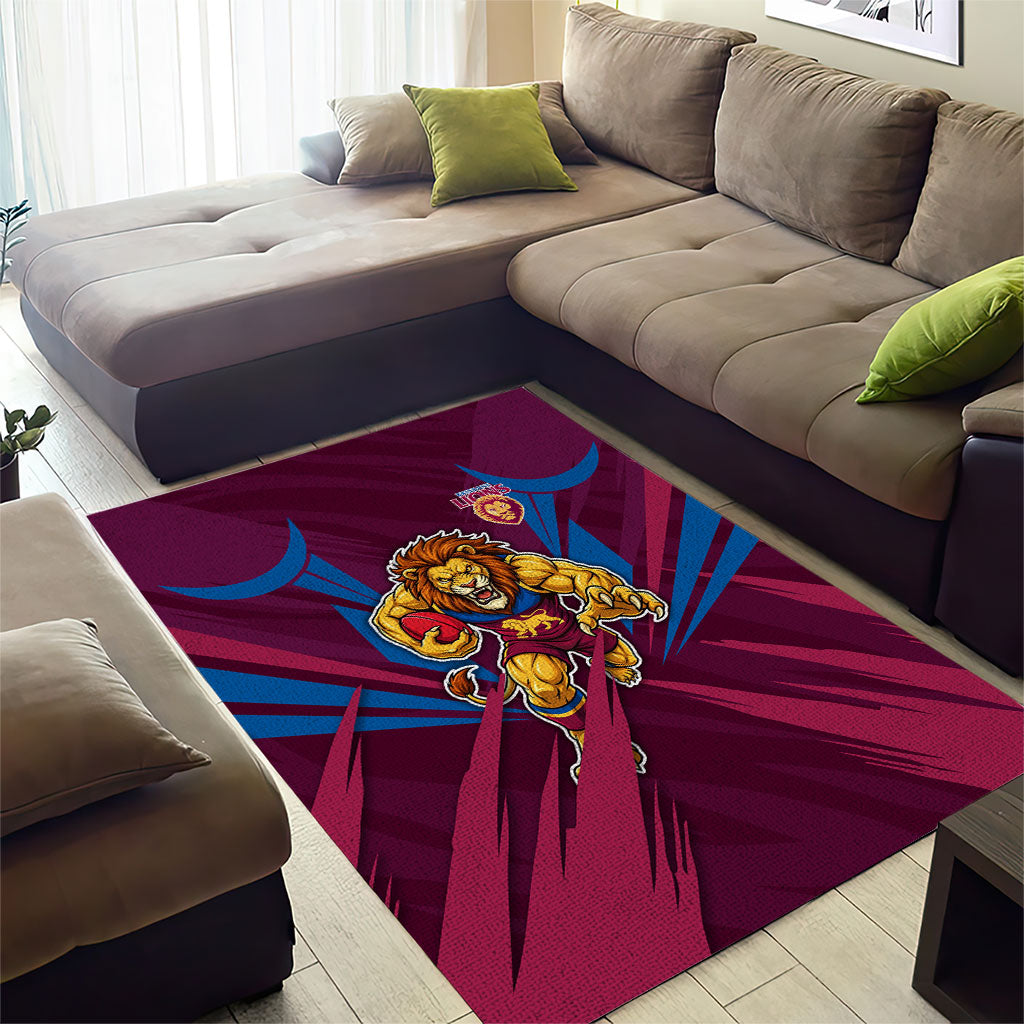 Brisbane Lions Australian Football Area Rug Powerful Lion Mascot - Bold Team Colors