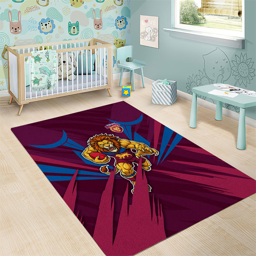 Brisbane Lions Australian Football Area Rug Powerful Lion Mascot - Bold Team Colors