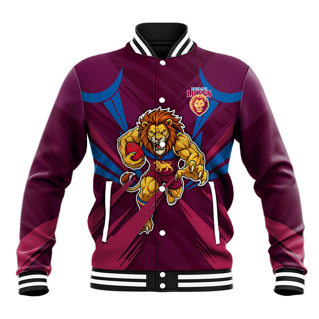 Brisbane Lions Australian Football Baseball Jacket Powerful Lion Mascot - Bold Team Colors