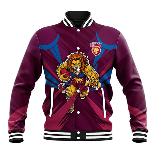 Brisbane Lions Australian Football Baseball Jacket Powerful Lion Mascot - Bold Team Colors