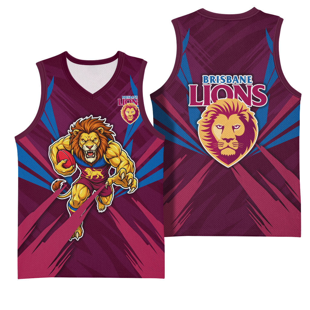 Brisbane Lions Australian Football Basketball Jersey Powerful Lion Mascot - Bold Team Colors
