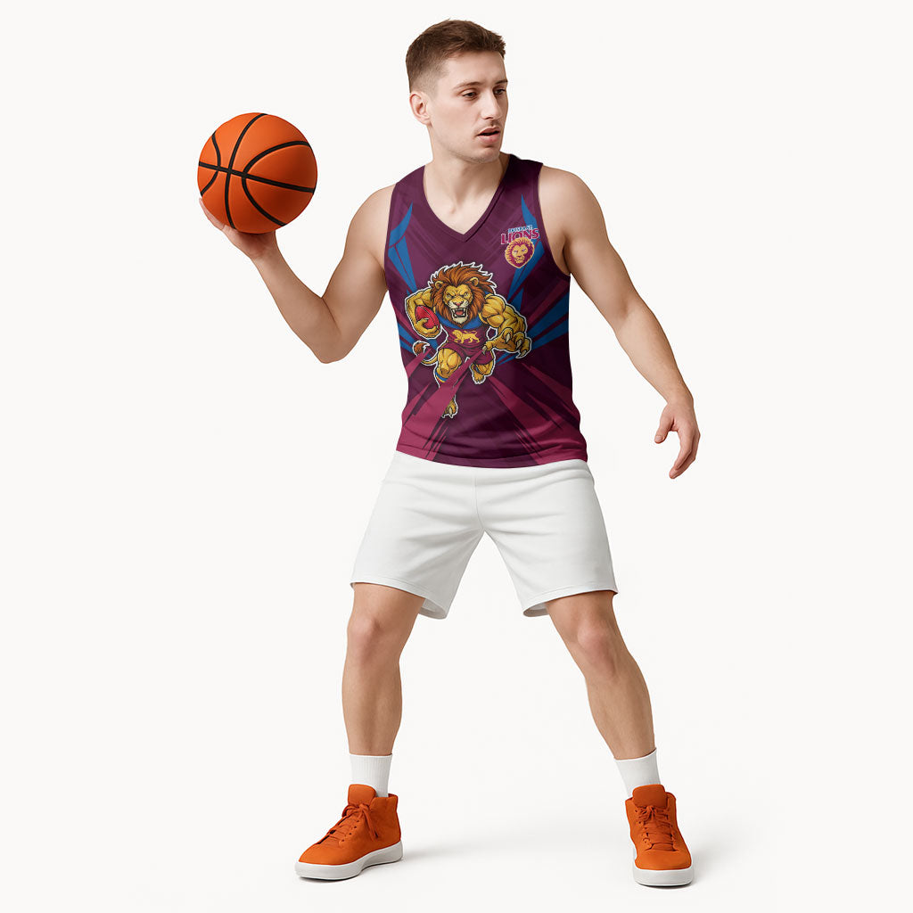 Brisbane Lions Australian Football Basketball Jersey Powerful Lion Mascot - Bold Team Colors