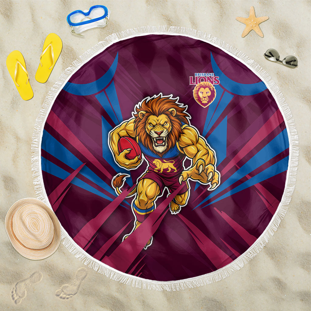 Brisbane Lions Australian Football Beach Blanket Powerful Lion Mascot - Bold Team Colors