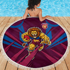 Brisbane Lions Australian Football Beach Blanket Powerful Lion Mascot - Bold Team Colors