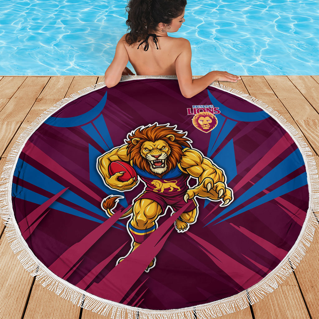 Brisbane Lions Australian Football Beach Blanket Powerful Lion Mascot - Bold Team Colors