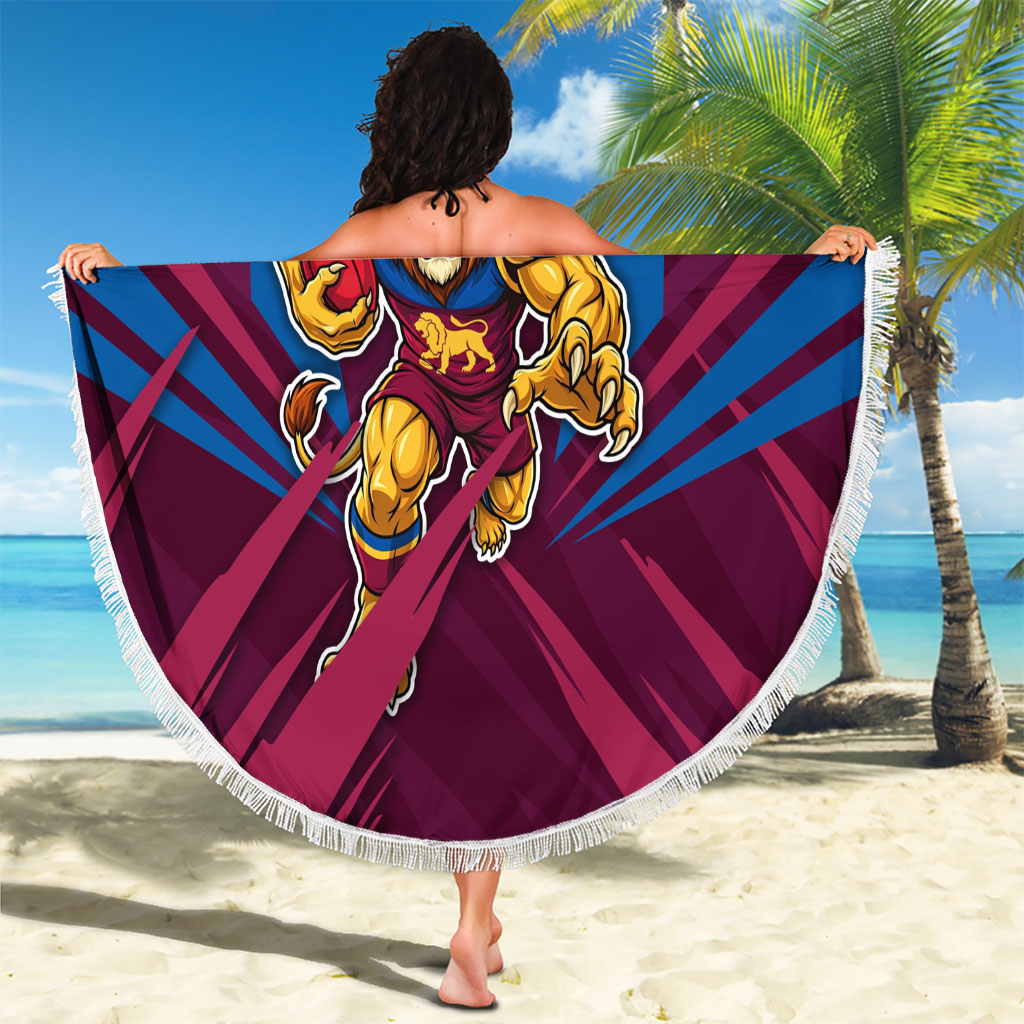 Brisbane Lions Australian Football Beach Blanket Powerful Lion Mascot - Bold Team Colors