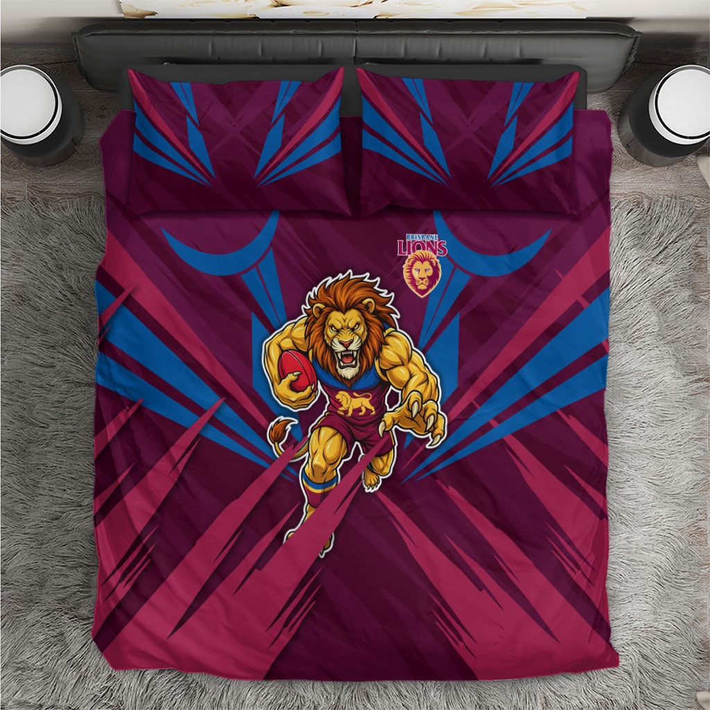 Brisbane Lions Australian Football Bedding Set Powerful Lion Mascot - Bold Team Colors