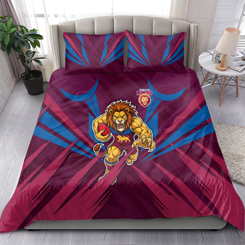 Brisbane Lions Australian Football Bedding Set Powerful Lion Mascot - Bold Team Colors