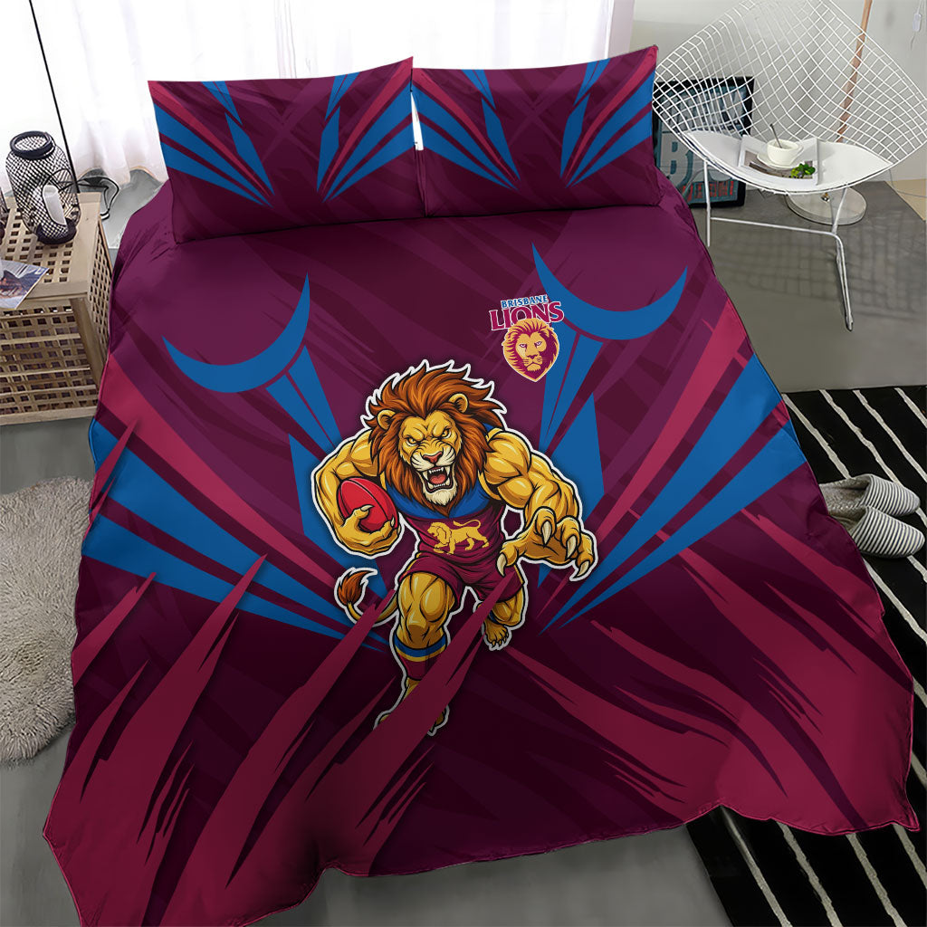 Brisbane Lions Australian Football Bedding Set Powerful Lion Mascot - Bold Team Colors