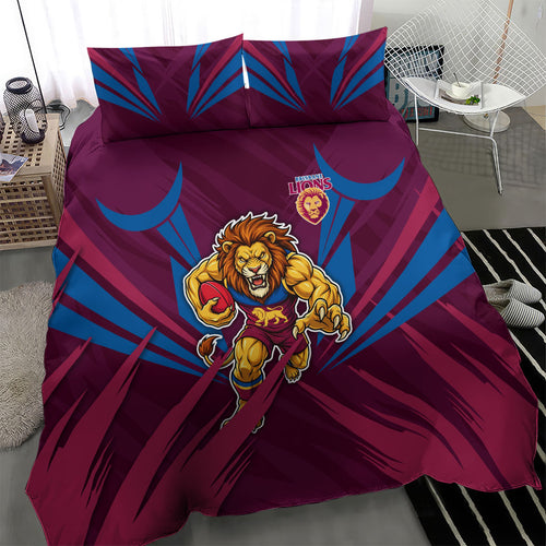 Brisbane Lions Australian Football Bedding Set Powerful Lion Mascot - Bold Team Colors